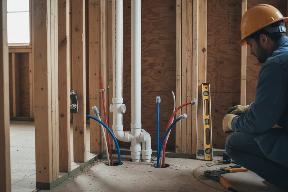 Drain and supply rough-in during Leak Detection in Watchung